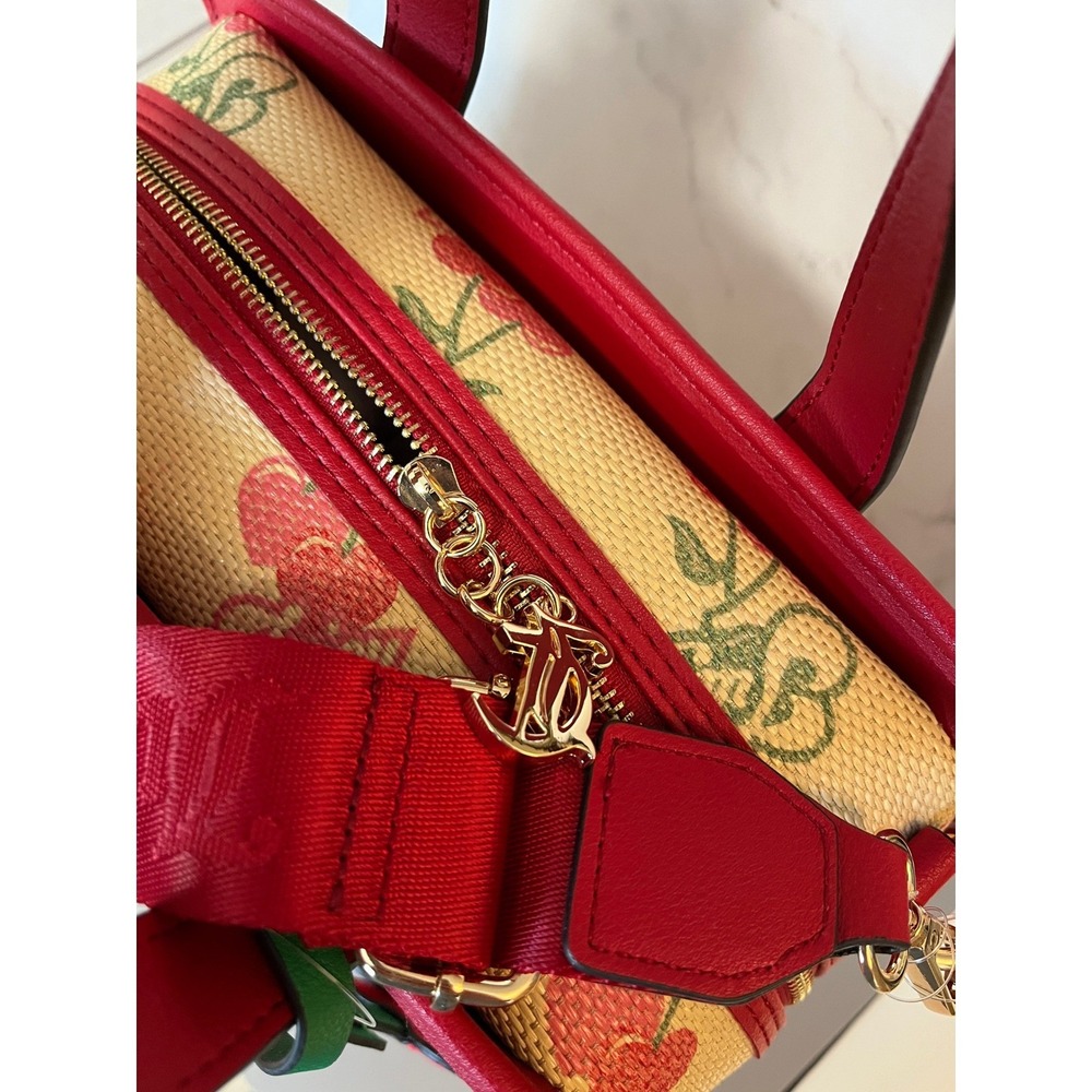 Juicy Couture Paradise Satchel Red Cherry Print Woven Straw Crossbody Bag NWT - Picture 7 of 12